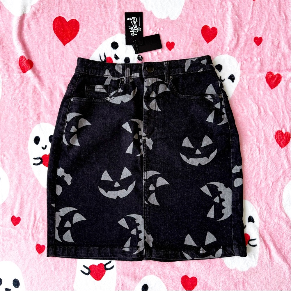 nwt hell bunny jack o lantern skirt dark grey denim xs halloween
